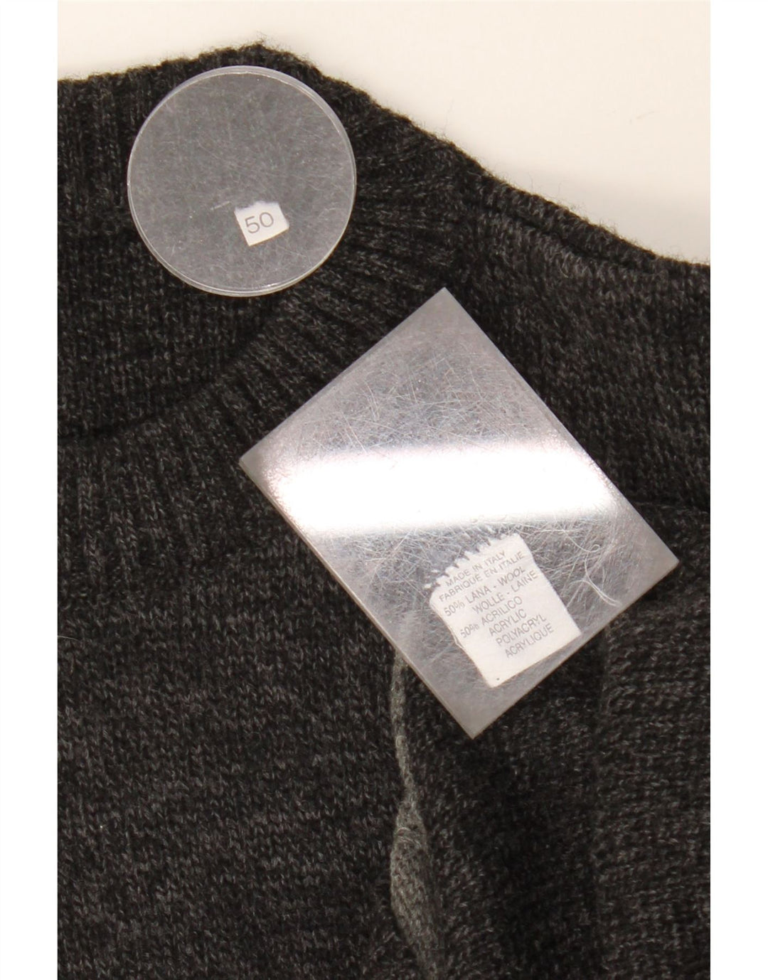 VINTAGE Mens Crew Neck Jumper Sweater IT 50 Medium Grey Argyle/Diamond