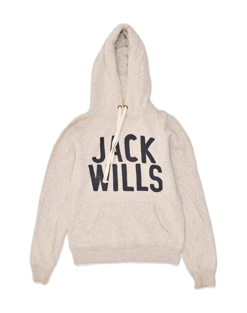 JACK WILLS Womens Graphic Hoodie Jumper UK 8 Small  Grey Cotton | Vintage Jack Wills | Thrift | Second-Hand Jack Wills | Used Clothing | Messina Hembry 