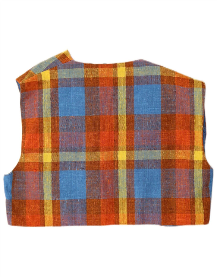 Vintage Womens Oversized Crop Waistcoat UK 14 Medium Multicoloured Plaid