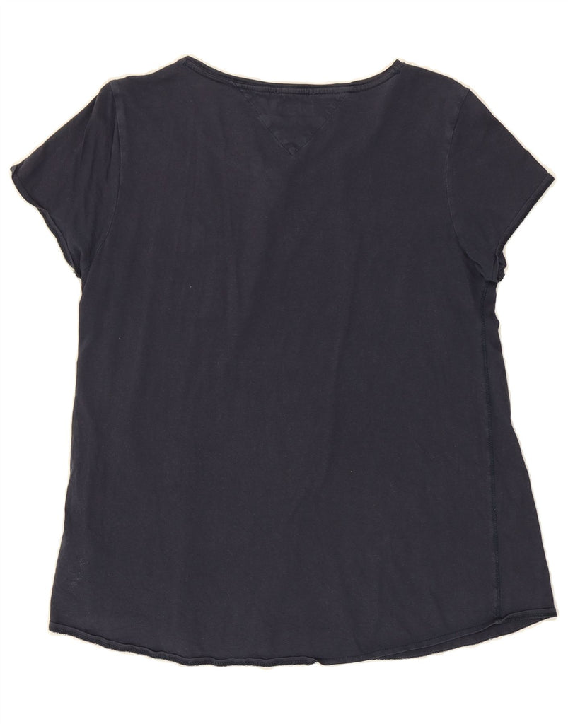 TOMMY HILFIGER Womens T-Shirt Top UK 14 Large Navy Blue Cotton Vintage Tommy Hilfiger and Second-Hand Tommy Hilfiger from Messina Hembry 