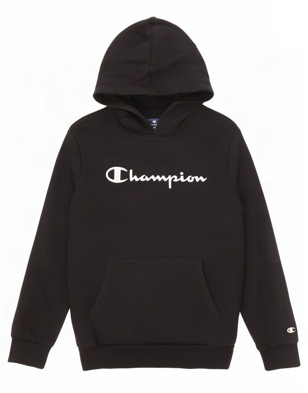 Champion Boys Graphic Hoodie Jumper 11-12 Years Large Black Cotton