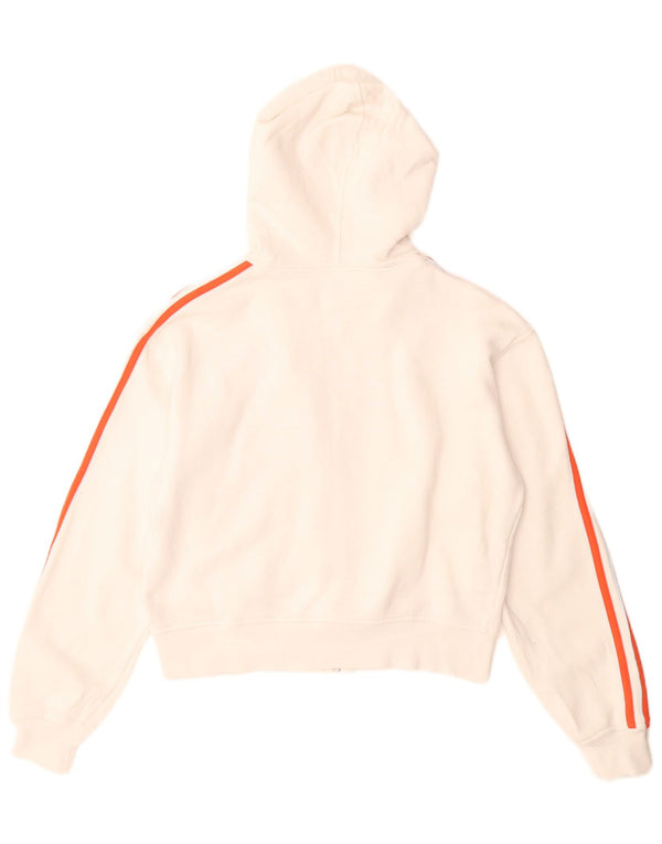 Adidas Womens Crop Zip Hoodie Sweater UK 10 Small White Cotton