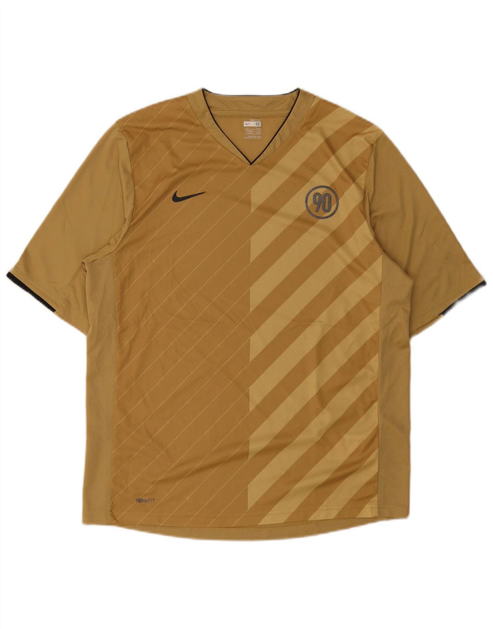 Nike Mens T-Shirt Top UK 39/41 Medium Brown Striped Polyester