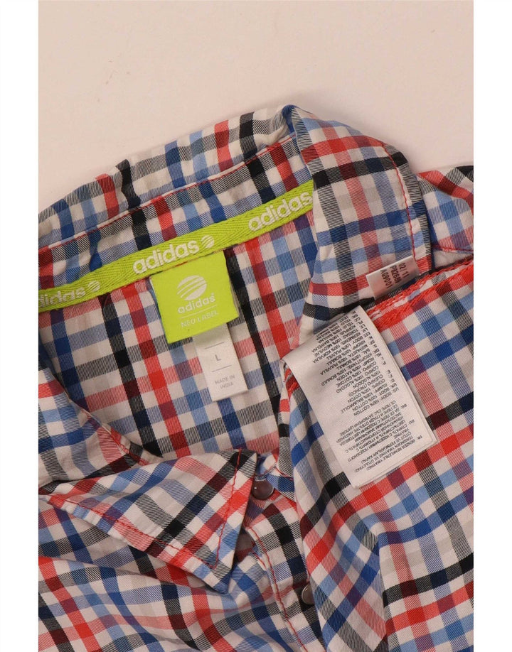 Adidas Mens Neo Label Short Sleeve Shirt Large Multicoloured Gingham Cotton