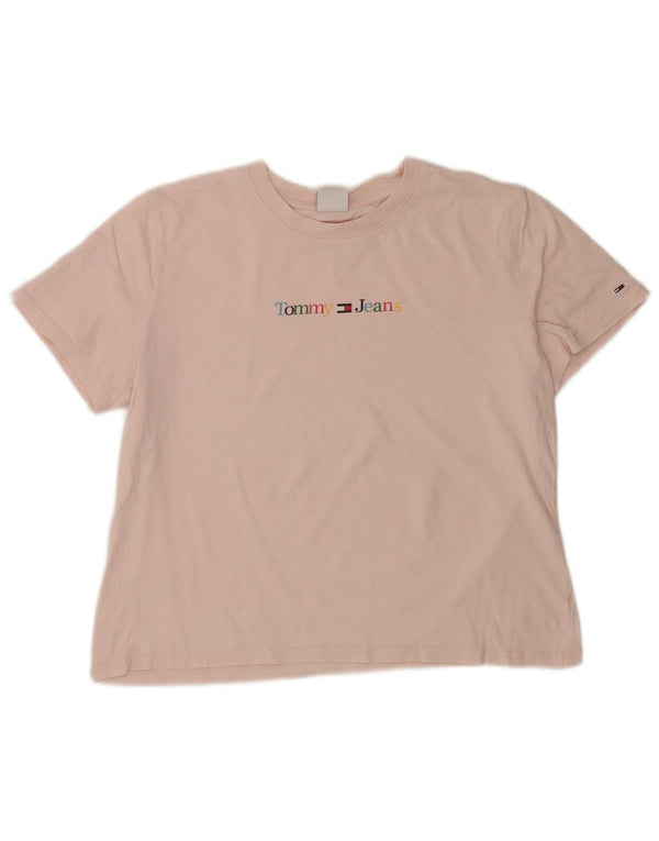 TOMMY HILFIGER Womens Crop T-Shirt Top UK 16 Large Pink