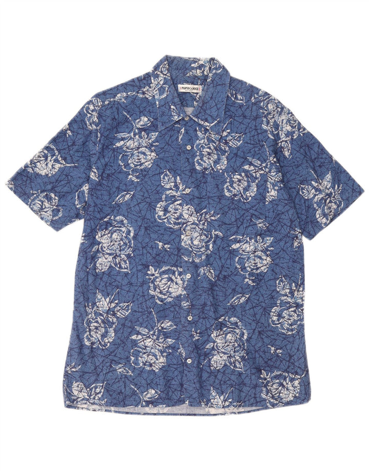 Naracamicee Mens Short Sleeve Shirt Medium Blue Floral Cotton