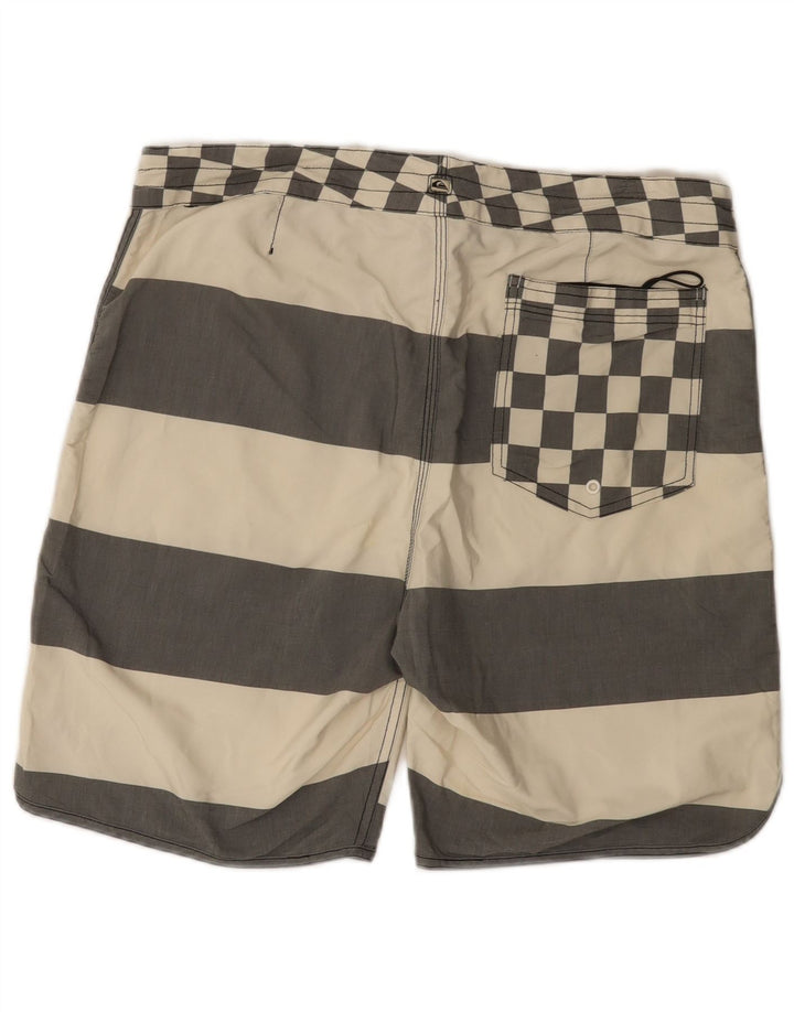 Quiksilver Mens Swimming Shorts Large  Off White Striped Polyester
