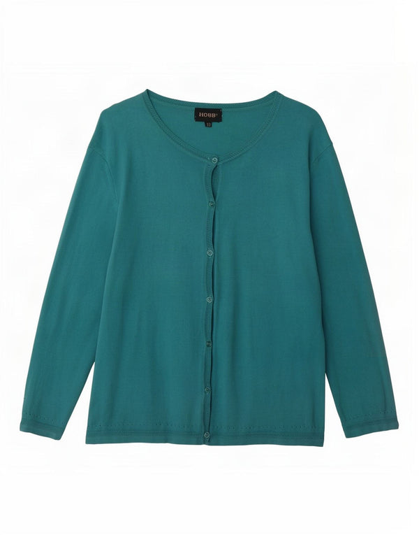 Hobbs Womens 3/4 Sleeve Cardigan Sweater UK 16 Large Blue Cotton