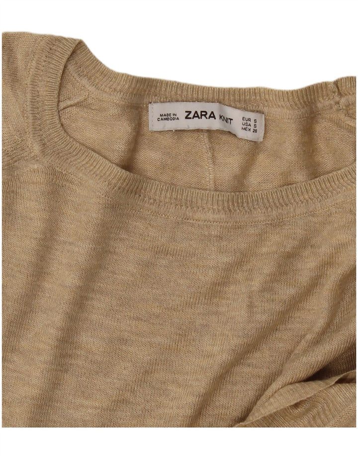 Zara Womens Oversized Boat Neck Jumper Sweater UK 10 Small Beige