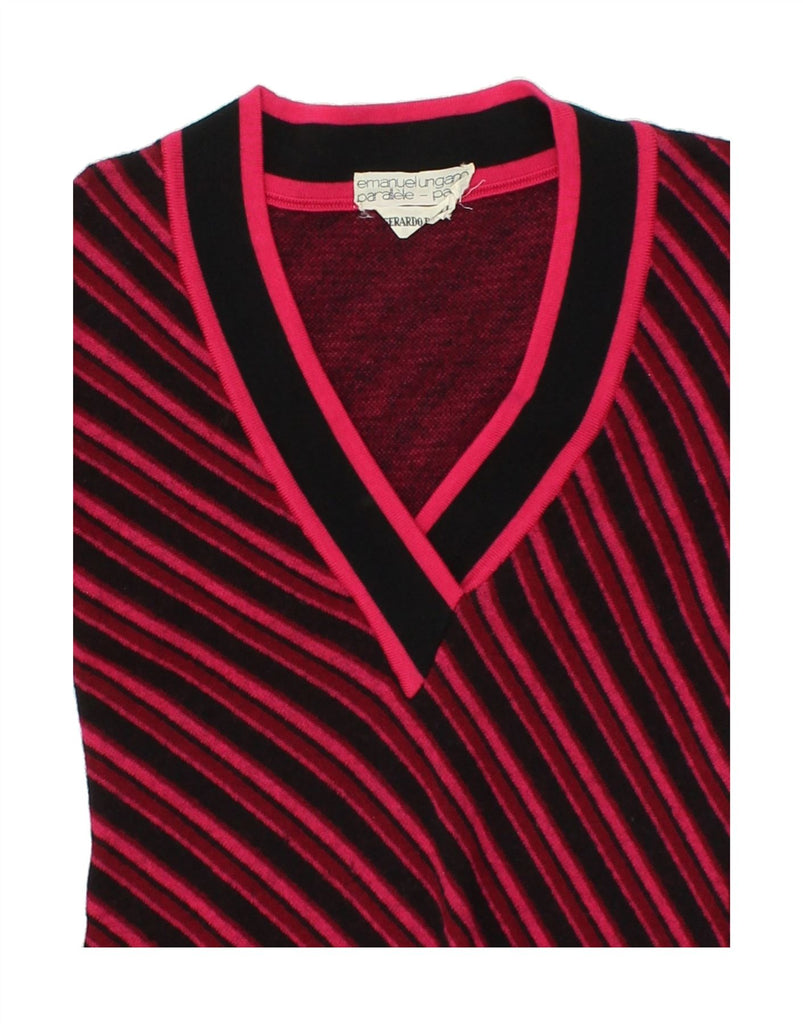 EMANUEL UNGARO Womens V-Neck Jumper Sweater UK 10 Small Red Striped | Vintage Emanuel Ungaro | Thrift | Second-Hand Emanuel Ungaro | Used Clothing | Messina Hembry 