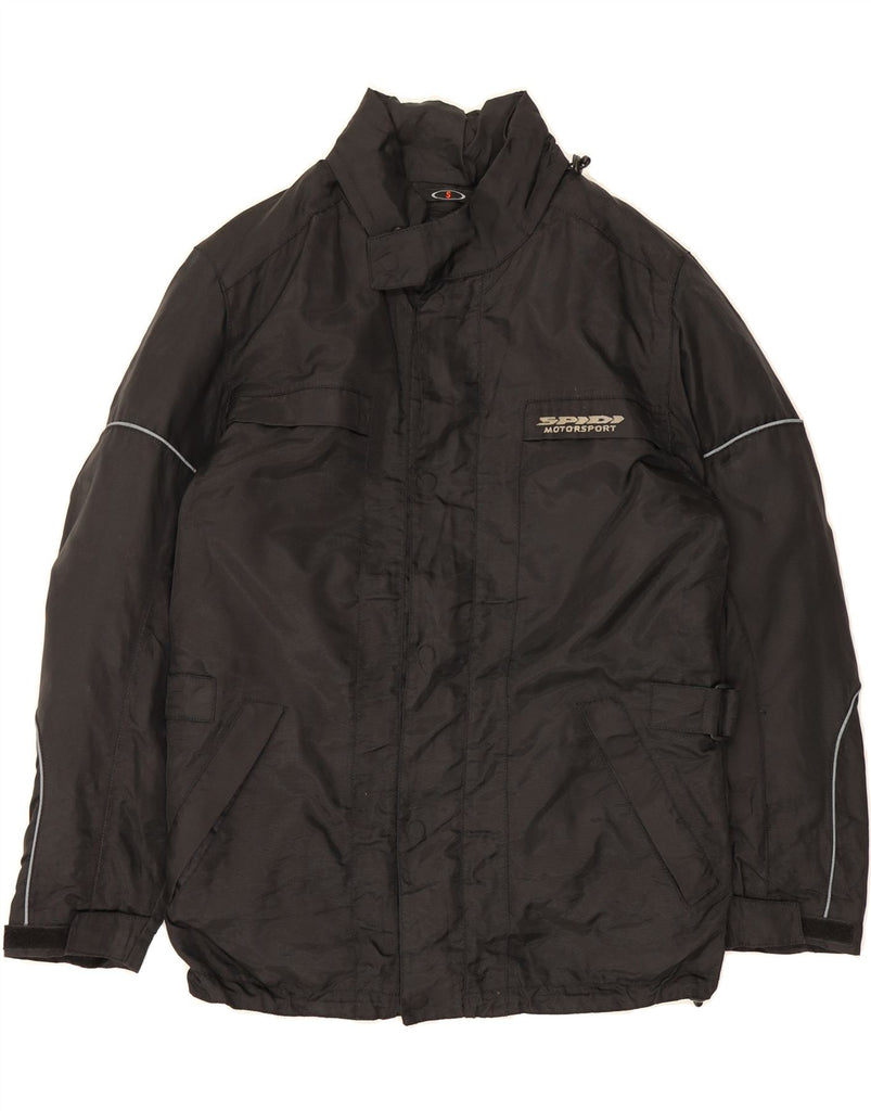 SPIDI Mens Hooded Windbreaker Jacket UK 36 Small Black Polyester Vintage Spidi and Second-Hand Spidi from Messina Hembry 