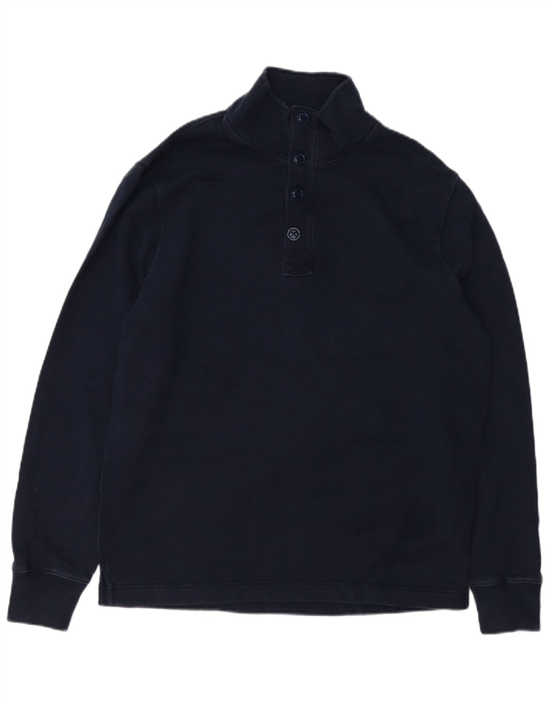 J. CREW Mens Button Neck Sweatshirt Jumper Large Navy Blue Cotton