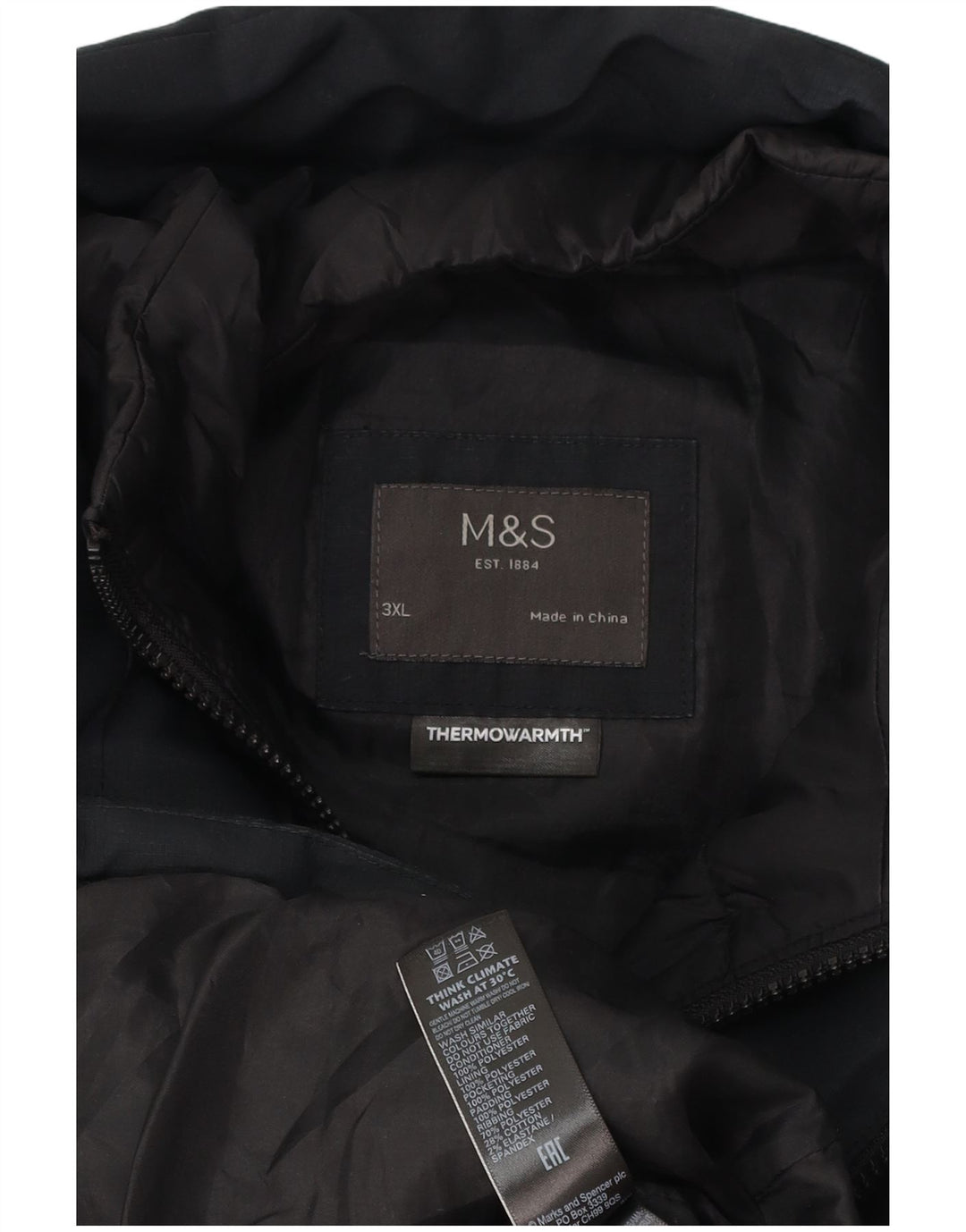 Marks & Spencer Mens Padded Jacket UK 46 3XL Black Polyester