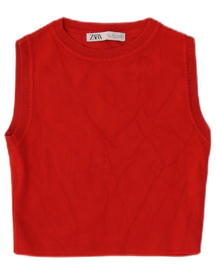 Zara Womens Crop Vest Top UK 14 Large Red Viscose