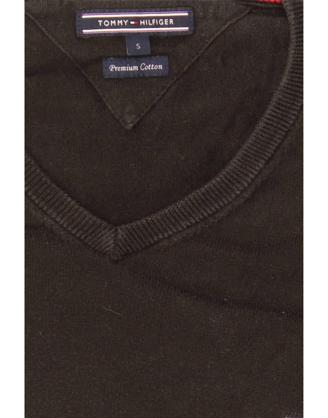 Tommy Hilfiger Mens V-Neck Jumper Sweater Small Black Cotton