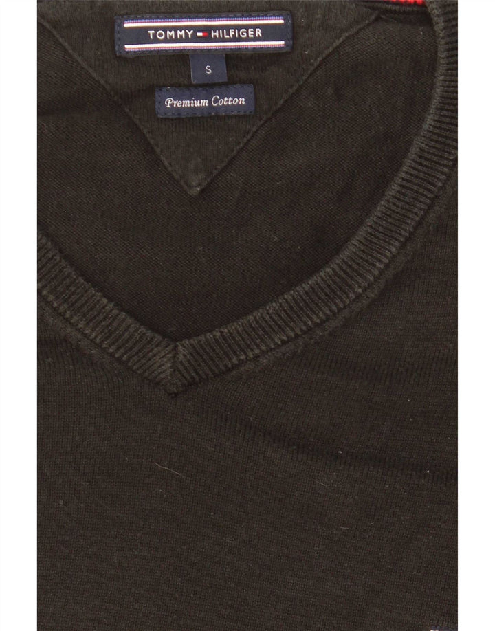 Tommy Hilfiger Mens V-Neck Jumper Sweater Small Black Cotton