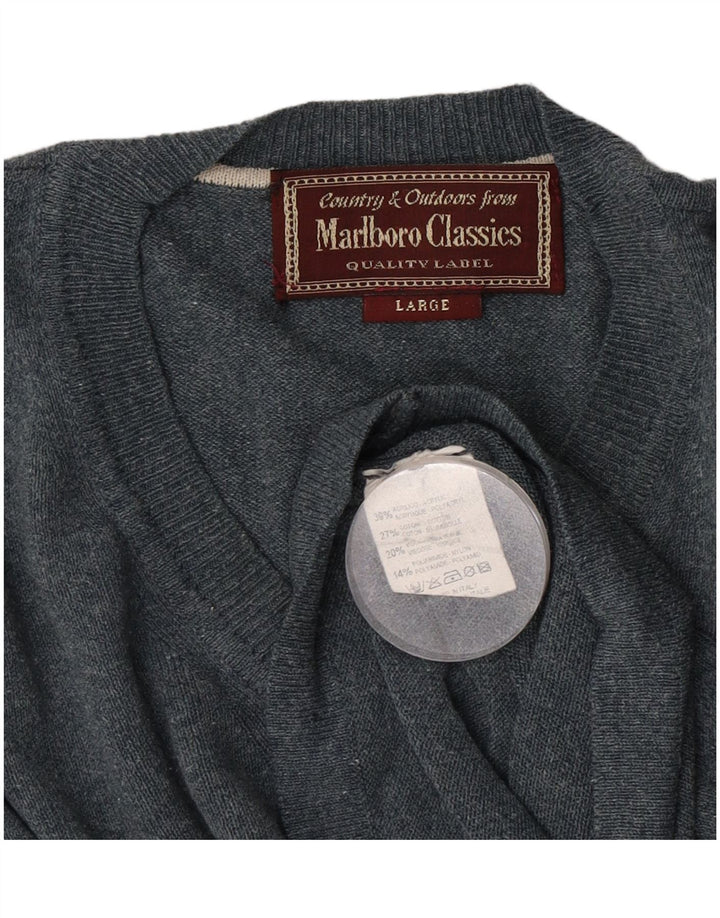 Marlboro Classics Mens V-Neck Jumper Sweater Large Grey Flecked Acrylic