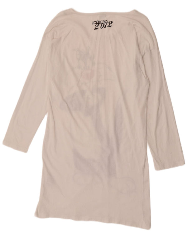 Iceberg Womens Graphic Long Sleeve T-Shirt Dress UK 16 Large White Cotton