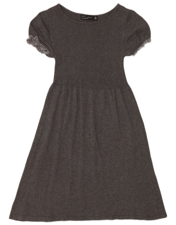 Zara Womens A-Line Dress UK 8 Small Grey Cotton