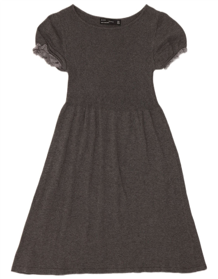 Zara Womens A-Line Dress UK 8 Small Grey Cotton