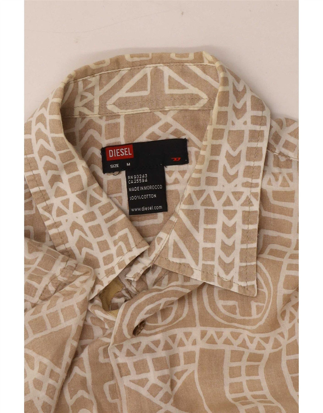 Diesel Mens Short Sleeve Shirt Medium Beige Geometric Cotton