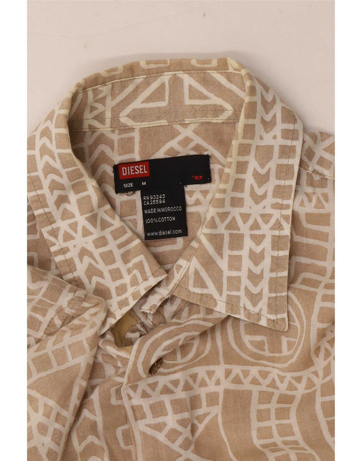 Diesel Mens Short Sleeve Shirt Medium Beige Geometric Cotton