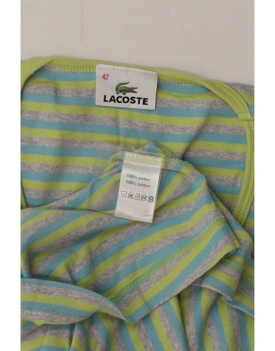 Lacoste Womens T-Shirt Top Size 42 Large Blue Striped Cotton