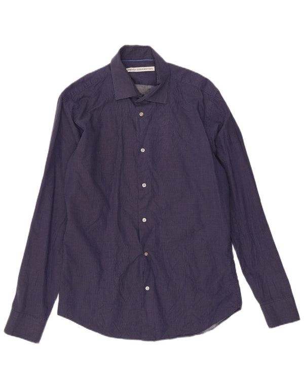 French Connection Mens Shirt Size 15 1/2 Medium Navy Blue Geometric Cotton