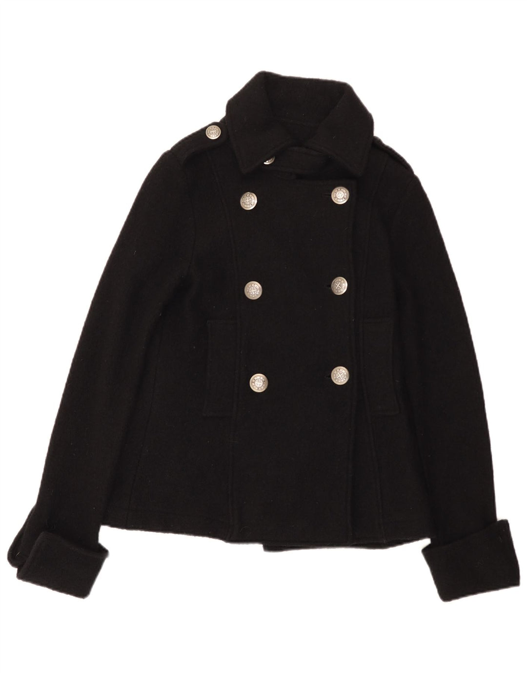 Zara Womens Trafaluc Pea Coat UK 12 Medium Black Wool