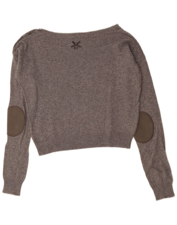 Marella Womens Crop Boat Neck Jumper Sweater UK 14 Medium Grey Viscose