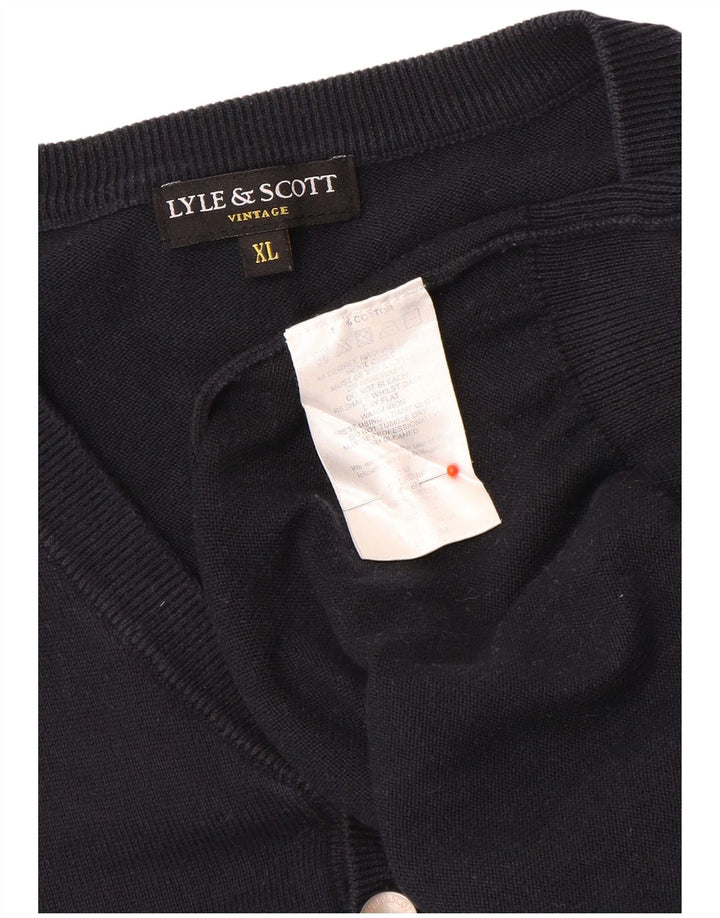 Lyle & Scott Mens V-Neck Jumper Sweater XL Navy Blue Cotton