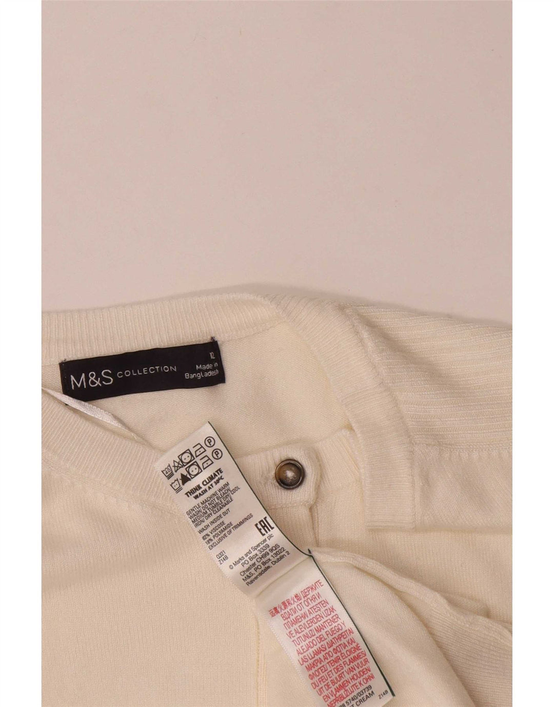 Marks & Spencer Womens Cardigan Sweater UK 12 Medium Off White Viscose
