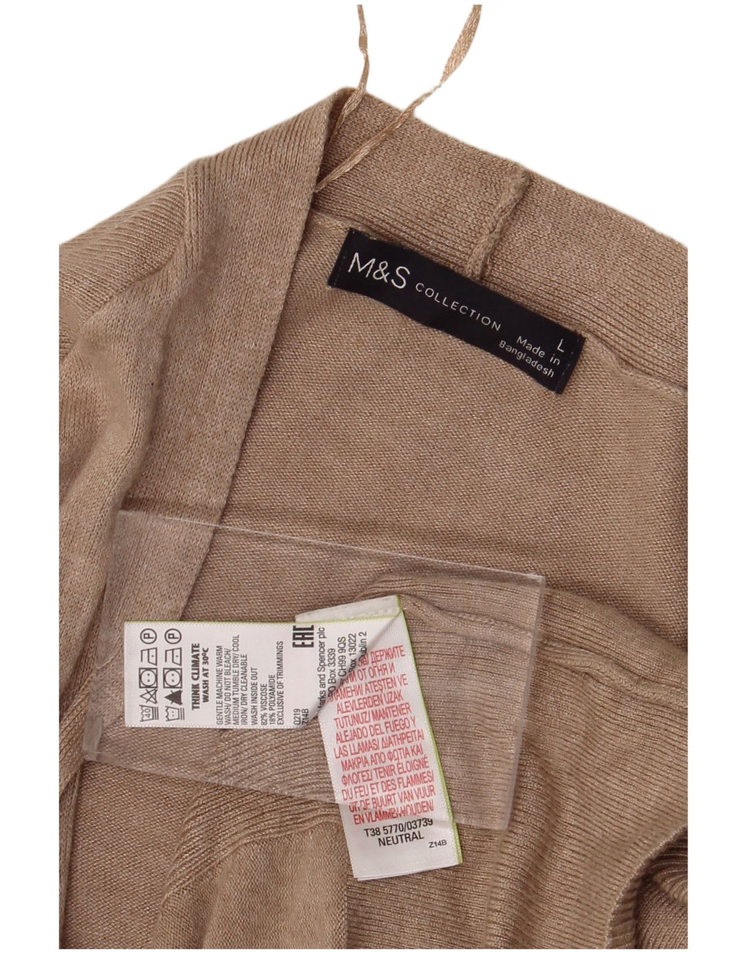 Marks & Spencer Womens Longline Open Cardigan Sweater UK 16 Large Beige
