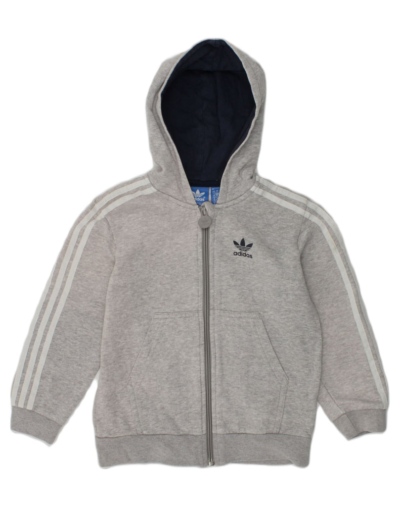 ADIDAS Boys Graphic Zip Hoodie Sweater 4-5 Years Grey Cotton | Vintage Adidas | Thrift | Second-Hand Adidas | Used Clothing | Messina Hembry 