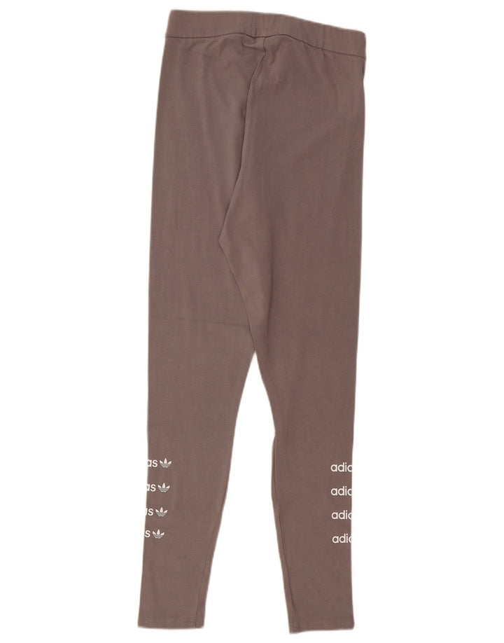 ADIDAS Womens Graphic Leggings UK 12 Medium Grey Cotton