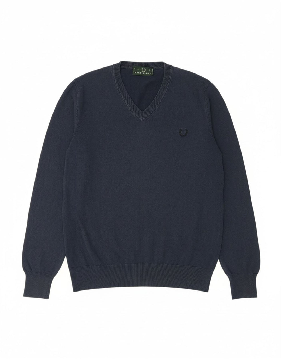 FRED PERRY Womens V-Neck Jumper Sweater UK 14 Medium Navy Blue