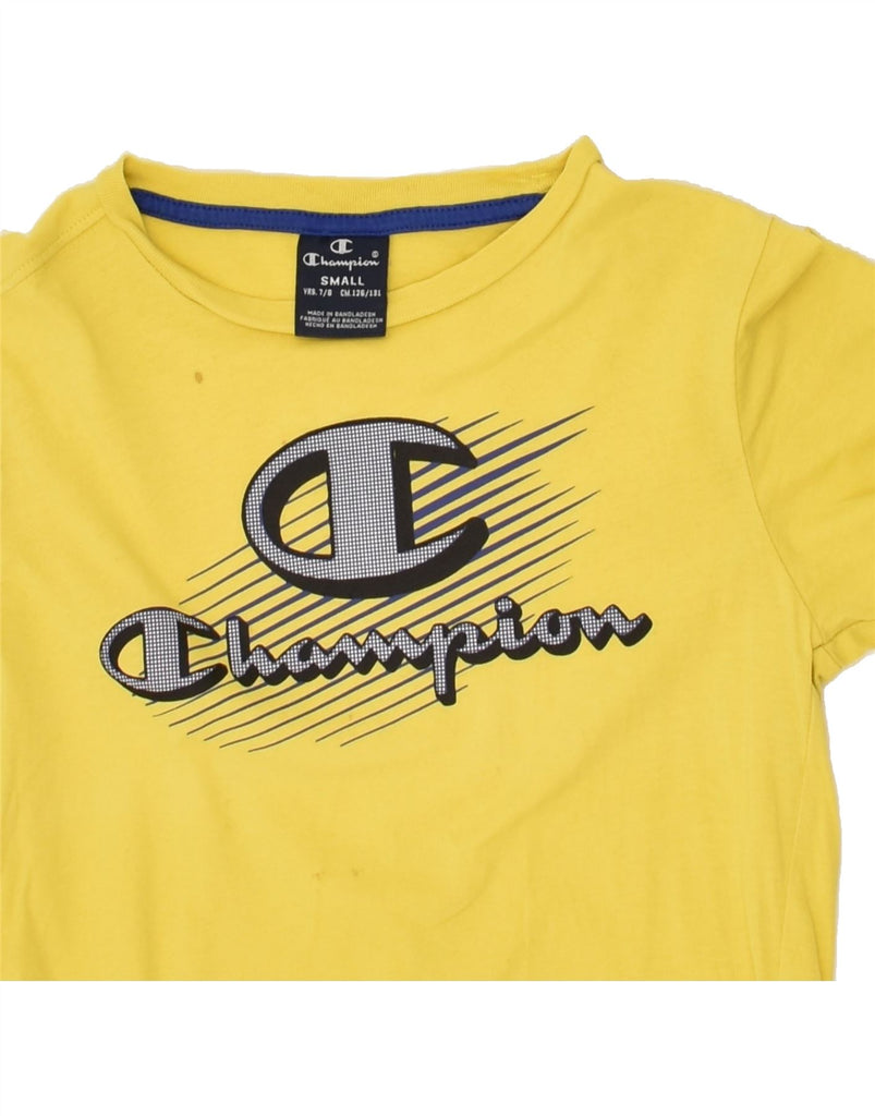 CHAMPION Boys Graphic T-Shirt Top 7-8 Years Yellow Cotton | Vintage Champion | Thrift | Second-Hand Champion | Used Clothing | Messina Hembry 