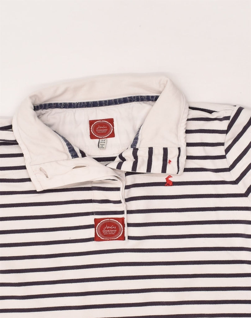 JOULES Womens Button Neck Sweatshirt Jumper UK 12 Medium  White Striped | Vintage Joules | Thrift | Second-Hand Joules | Used Clothing | Messina Hembry 