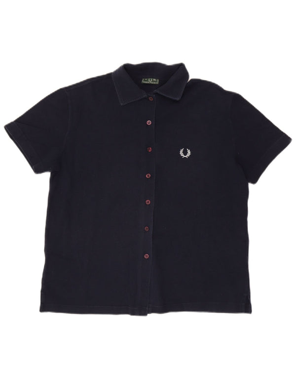 FRED PERRY Womens Short Sleeve Shirt UK 18 XL Navy Blue Cotton