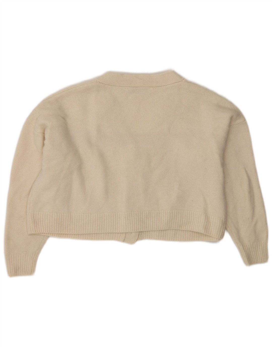 Zara Womens Crop Oversized Cardigan Sweater UK 10 Small Beige Wool