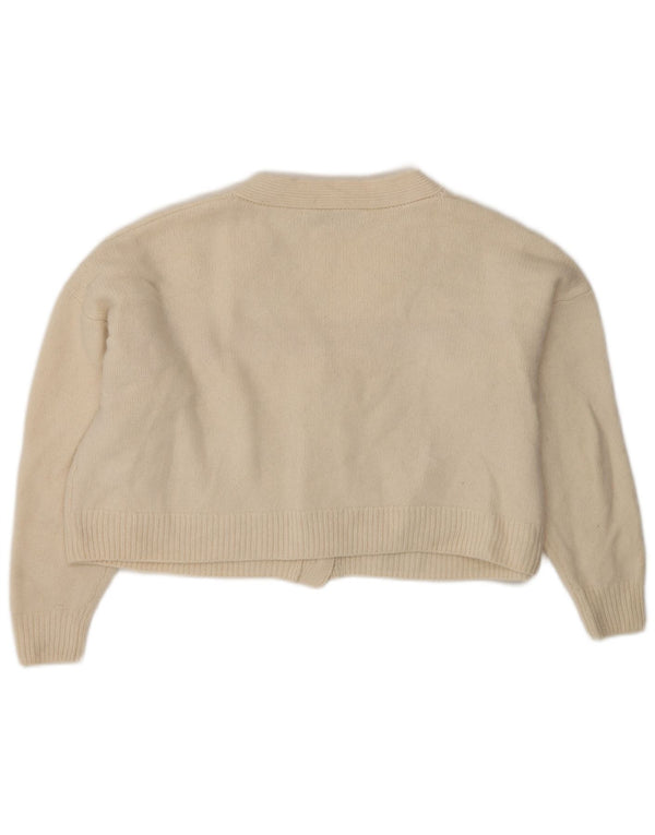 Zara Womens Crop Oversized Cardigan Sweater UK 10 Small Beige Wool