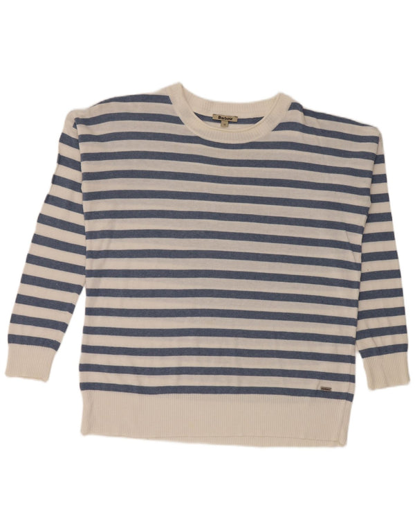 Barbour Womens Boat Neck Jumper Sweater UK 12 Medium White Striped Acrylic