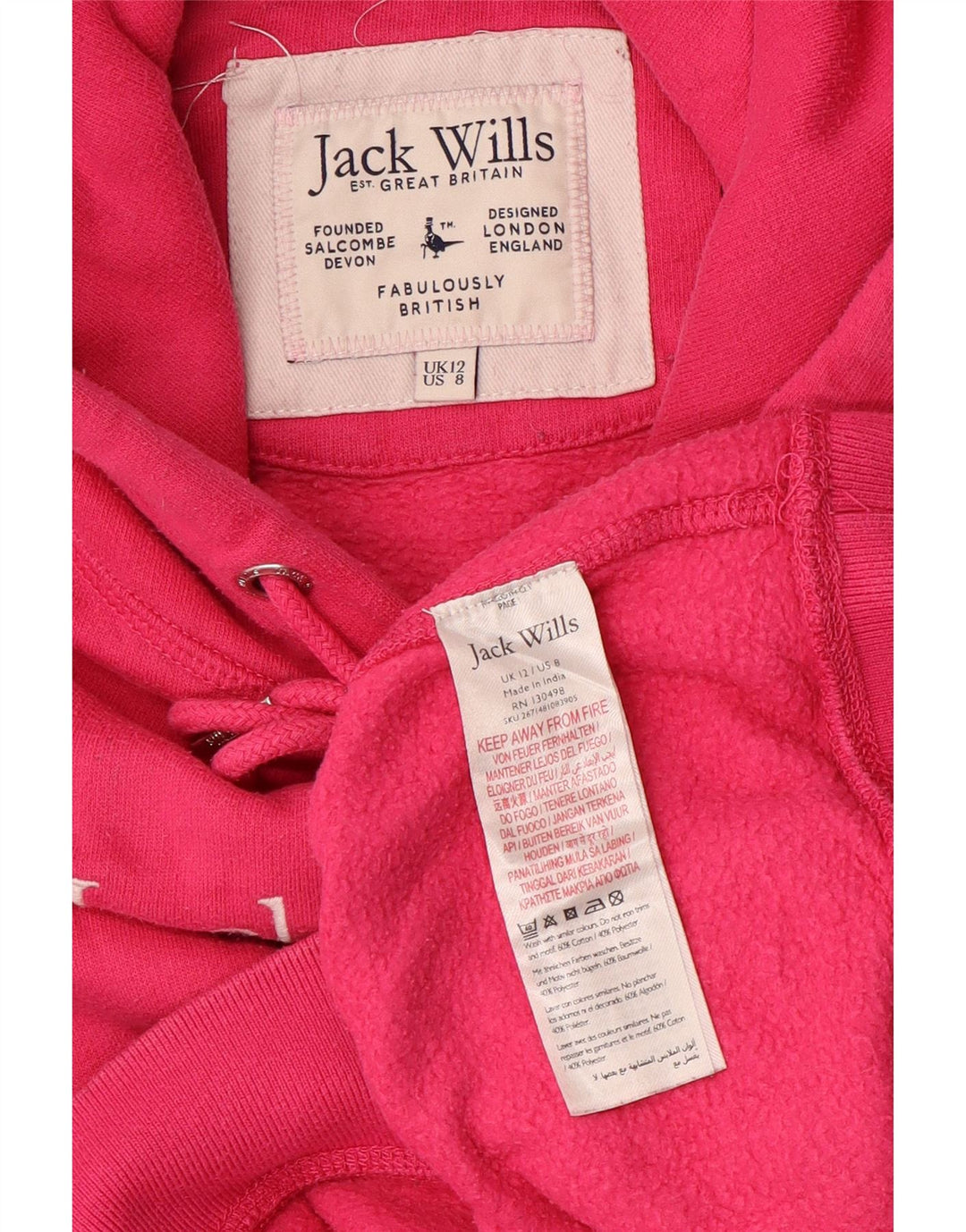 JACK WILLS Womens Oversized Crop Graphic Hoodie Jumper UK 12 Medium Pink