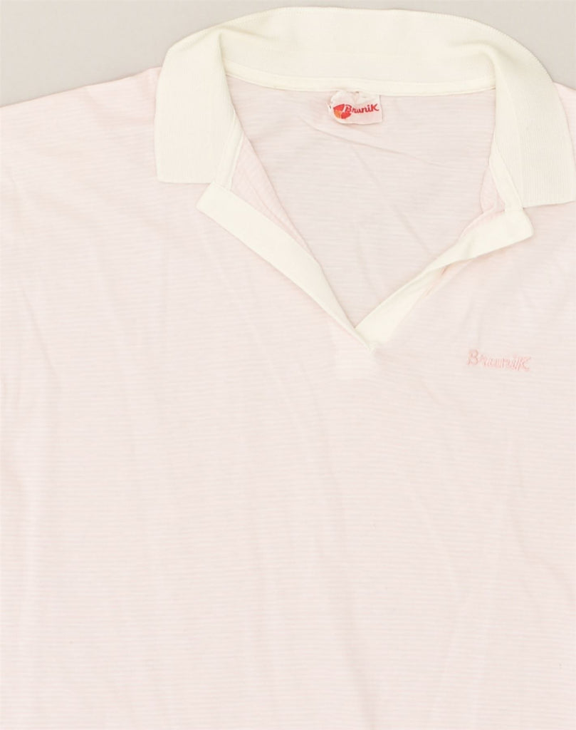 BRUNIK Womens Sleeveless Polo Shirt UK 12 Medium Pink Striped Cotton | Vintage Brunik | Thrift | Second-Hand Brunik | Used Clothing | Messina Hembry 