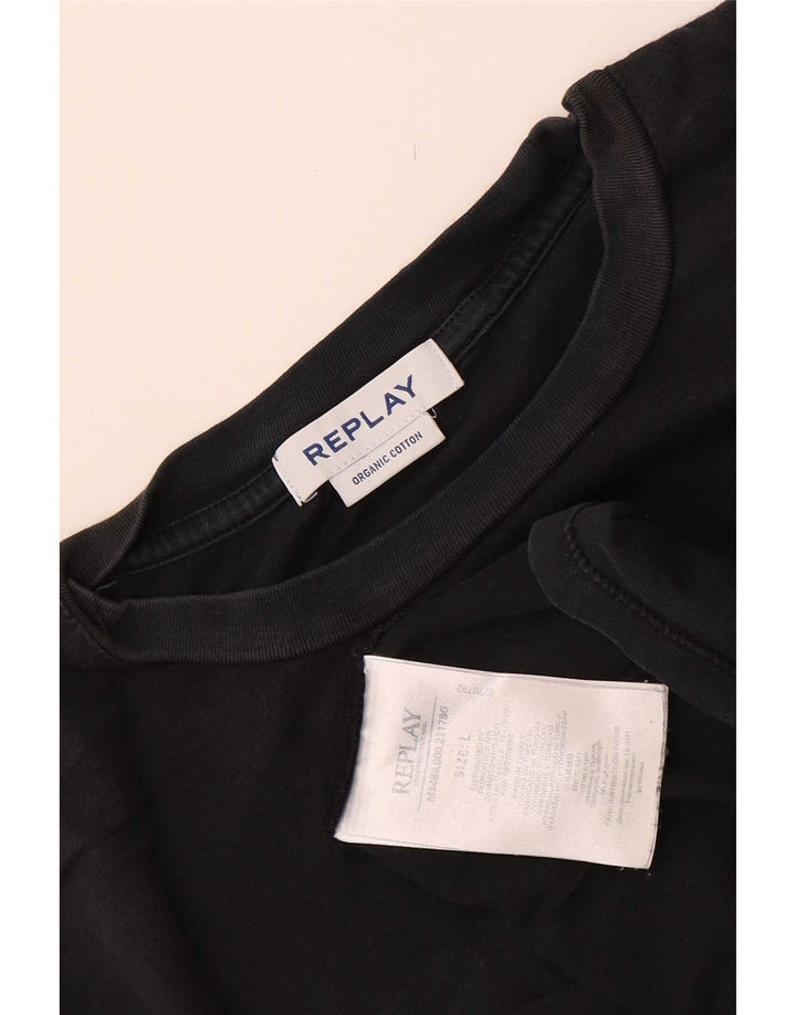 Replay Mens Graphic T-Shirt Top Large Black Cotton