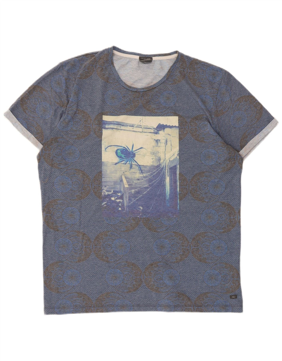 Jack & Jones Mens Graphic T-Shirt Top 2XL Blue Geometric Polyester