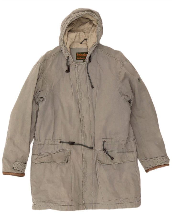 TIMBERLAND Mens Hooded Windbreaker Coat UK 38 Medium Grey Cotton