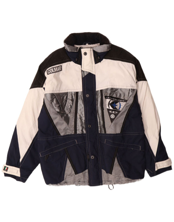 Colmar Mens Hooded Ski Jacket IT 50 Medium Navy Blue Colourblock Polyamide