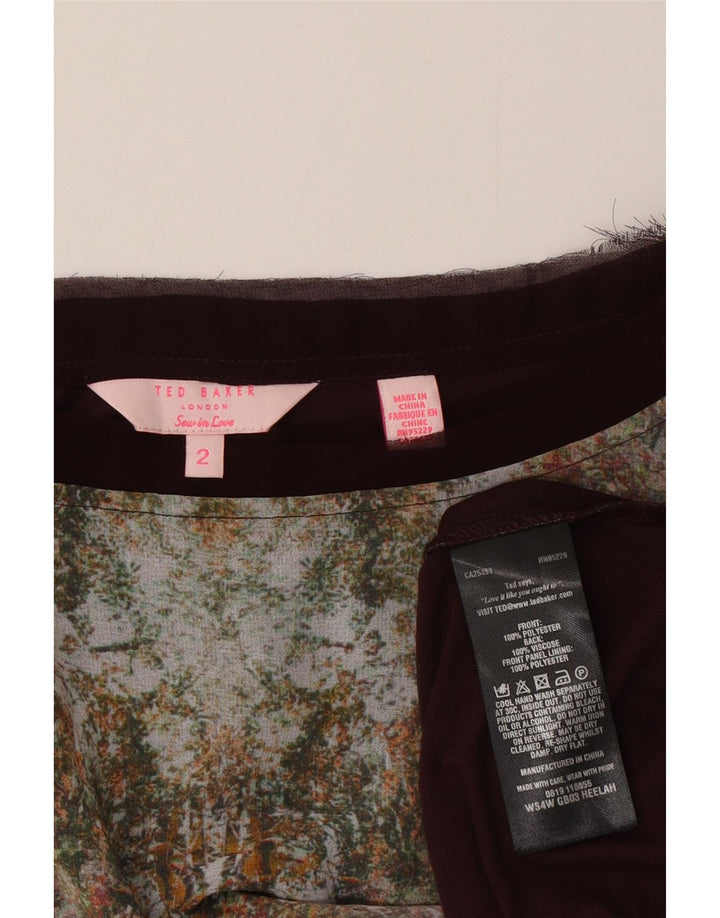 Ted Baker Womens Oversized Graphic T-Shirt Top Size 2 Small Brown Floral