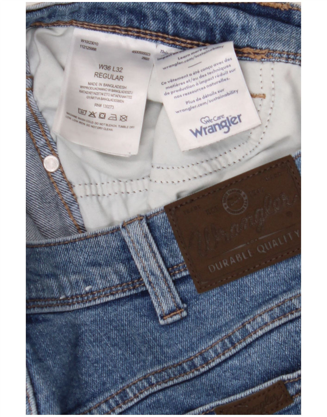 Wrangler Mens Regular Fit Straight Jeans W36 L32 Blue Cotton